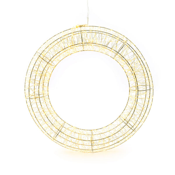 Corona in metallo con 1440 luci LED a luce calda con trasformatore, uso interno, diametro 48 cm