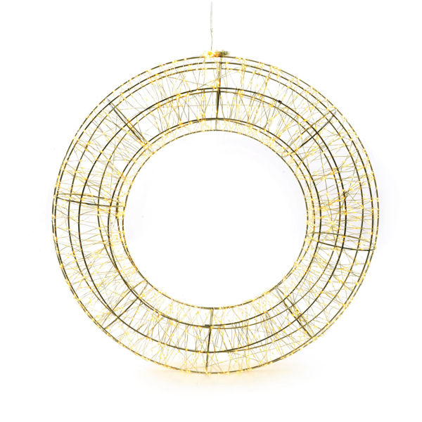 Corona in metallo con 1800 luci LED calde con trasformatore, uso interno, diametro 58 cm