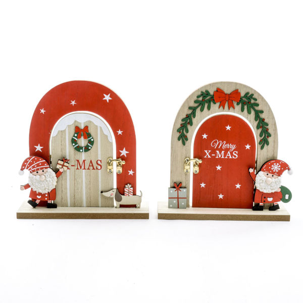 Porta natalizia in legno con Babbo Natale e decorazioni, design assortiti 18,5x5,5xH.19 cm
