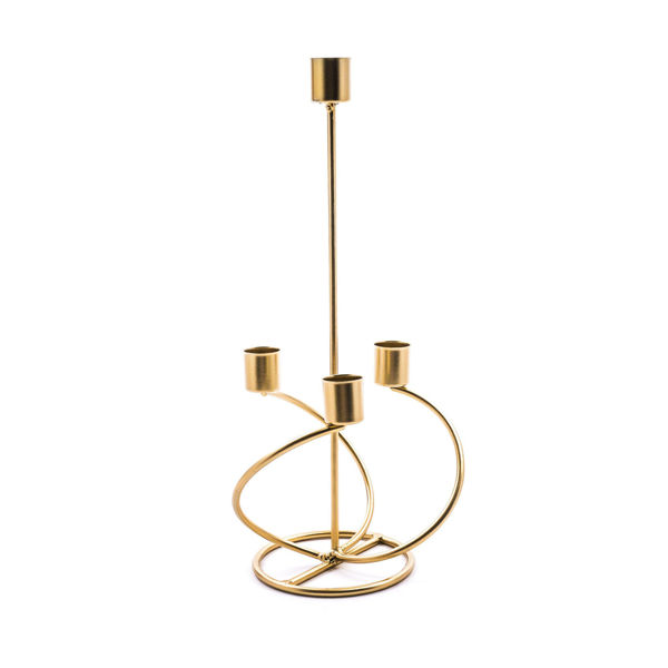Portacandela oro in metallo a 4 fuochi per candele a stelo 13x13xH.31 cm
