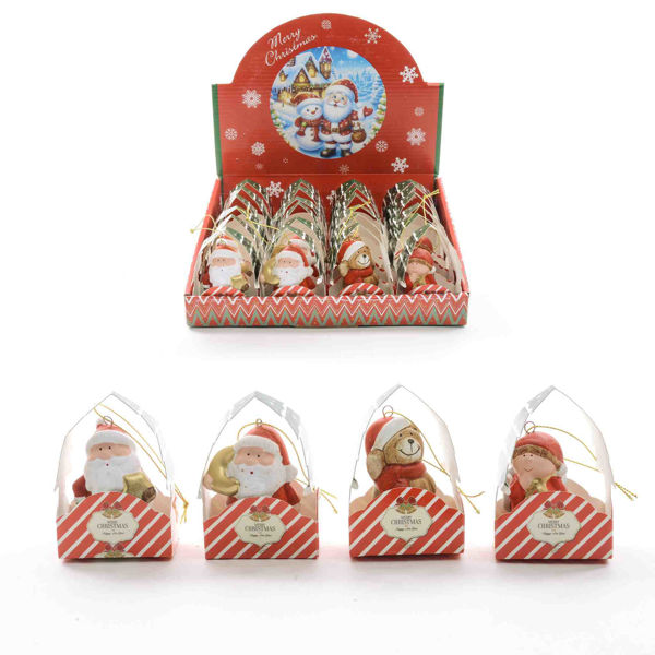 Pendente natalizio in terracotta in borsetta 5x3.5x7.5 cm – Soggetti assortiti