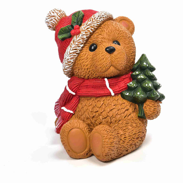 Orso con albero in poliresina 27,5x25,5x29 cm – Decorazione natalizia