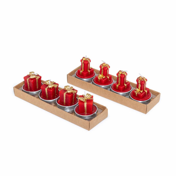 Candele Tealight pacco regalo in cera – Set 4 pezzi assortiti