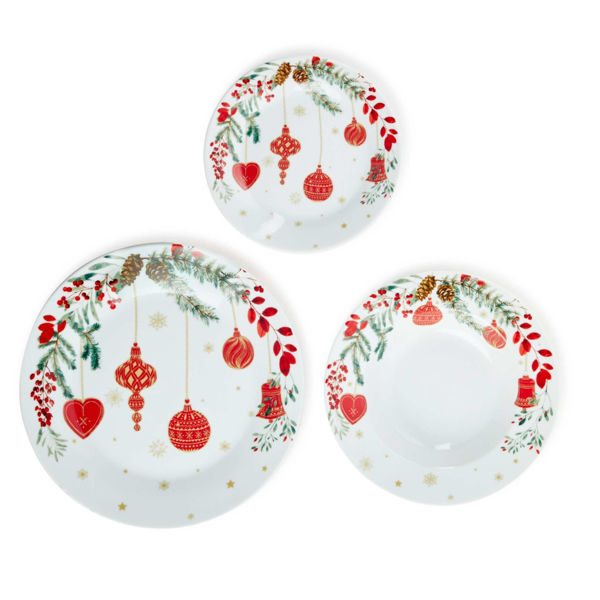 Set 18 piatti in porcellana con decorazioni natalizie Palle di Natale