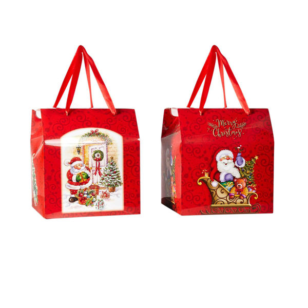 Scatola natalizia in carta per torte fino a 1 kg con manici e fantasie assortite