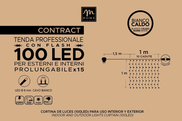 Tenda luminosa 100 LED bianco caldo prolungabile 1x1 metro per interni ed esterni