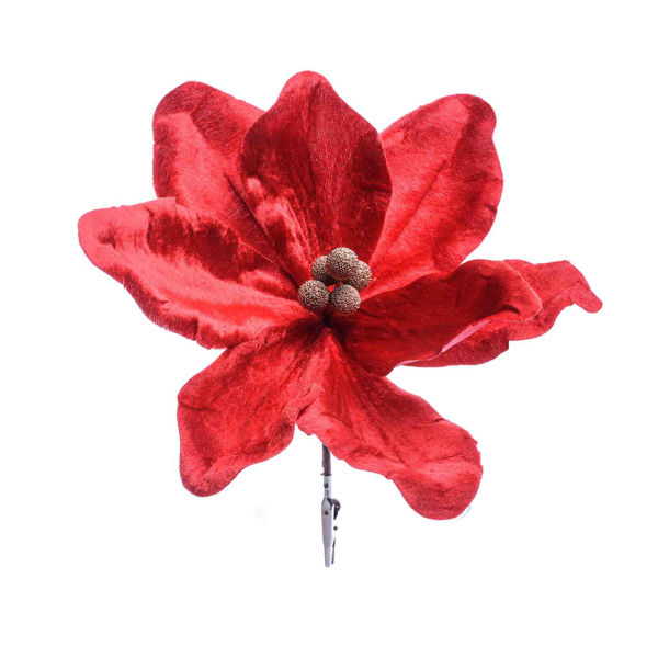 Magnolia rossa decorativa con pinza in poliestere diametro 23 cm per albero di Natale