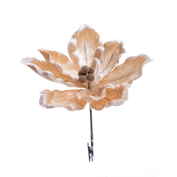 Magnolia oro decorativa con pinza in poliestere diametro 23 cm per albero di Natale e ghirlande