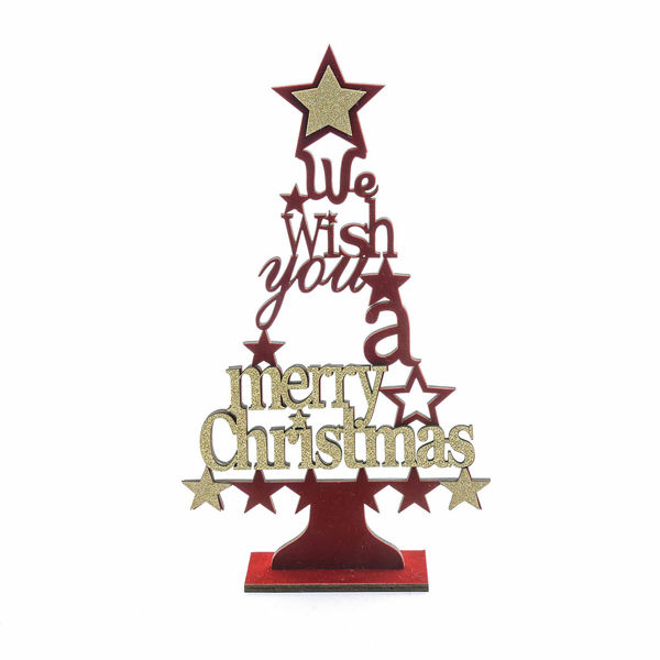 Albero di Natale decorativo in legno con scritta dorata e stelle glitter