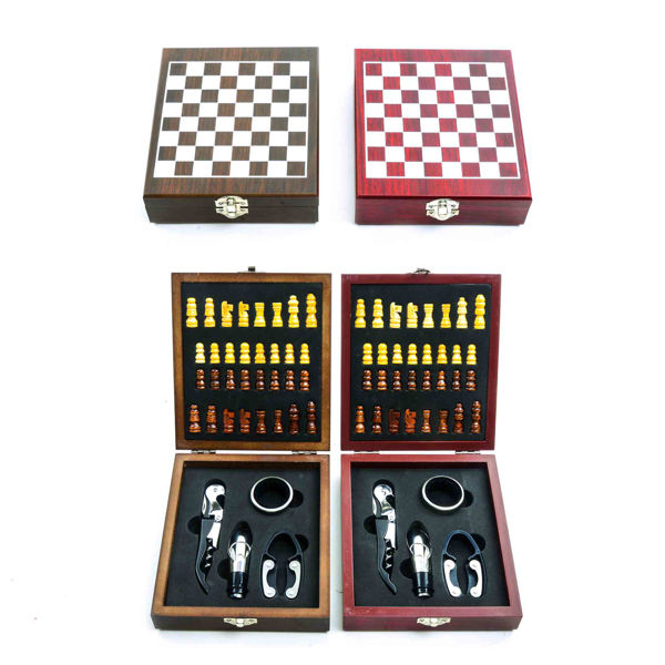 Set sommelier con 4 accessori e scacchiera in legno e acciaio