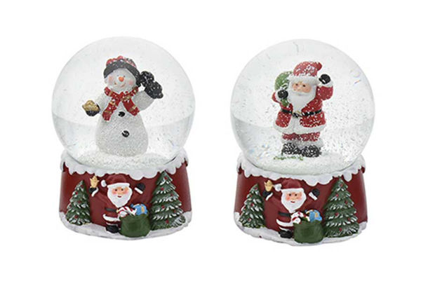 Ampolla di vetro natalizia Ø 6,5 cm con Babbo Natale e Pupazzo di Neve