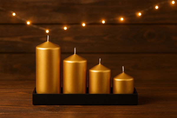 Set 4 candele cilindriche oro di varie altezze diametro 5 cm