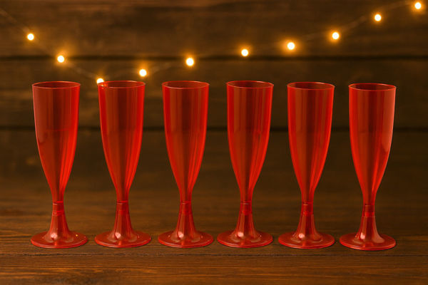 Set 6 calici champagne plastica rossi 150 ml altezza 16,3 cm