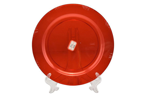 Set 3 piatti piani 26 cm in plastica rigida rossa trasparente