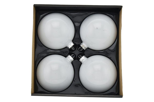 Set 4 sfere natalizie in vetro bianco diametro 10 cm