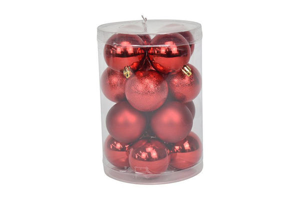 Set 16 palline di Natale rosse da 6 cm assortite lucide, matte e glitterate