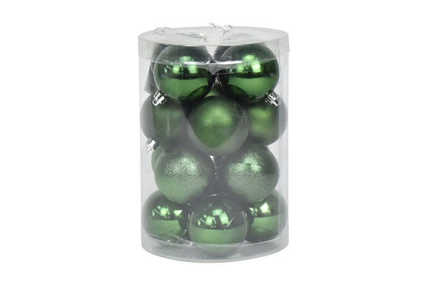 Set 16 palline di Natale verde scuro 6 cm assortite lucide, opache e glitterate