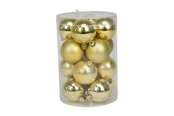 Set 16 palline di Natale oro da 6 cm assortite lucide, opache e glitterate