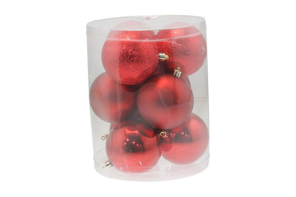 Set 9 palline rosse da 8 cm assortite lucide opache glitterate per albero Natale