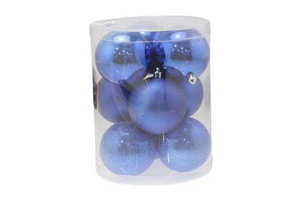 Set 9 palline natalizie blu 8 cm assortite lucide, opache e glitterate