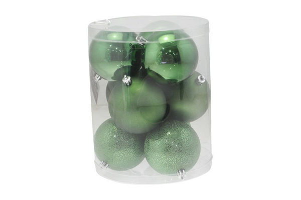 Set 9 palline di Natale verde scuro 8 cm assortite lucide, opache e glitterate