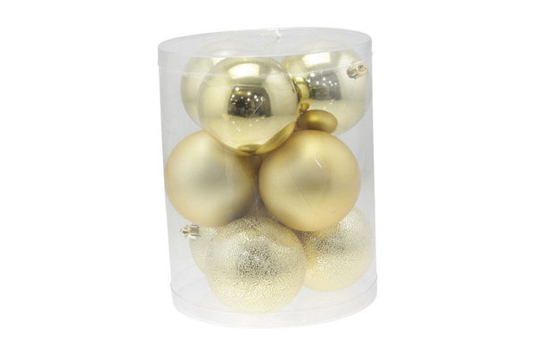 Set 9 palline di Natale oro 8 cm assortite lucide, opache e glitterate