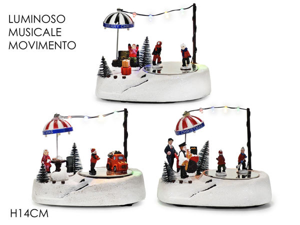 Ambientazione natalizia luminosa musicale con movimento H14 cm soggetti assortiti