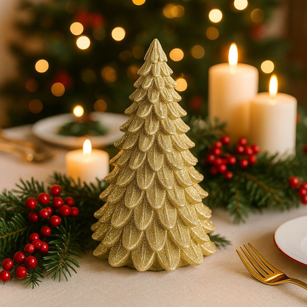 Candela a forma di albero oro 12 cm decorazione natalizia