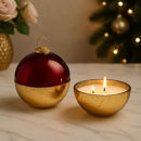 Candela profumata in palla di vetro oro e rosso Ø13xH13,5 cm