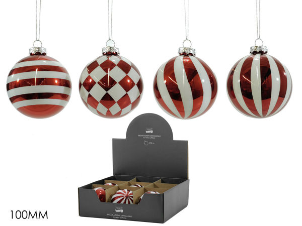 Sfere natalizie in vetro rosso e bianco da 100 mm assortite