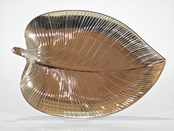 Vassoio natalizio a forma di foglia oro 32x23 cm decorativo ed elegante