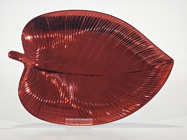 Vassoio natalizio a forma di foglia rosso 32x23 cm decorativo ed elegante