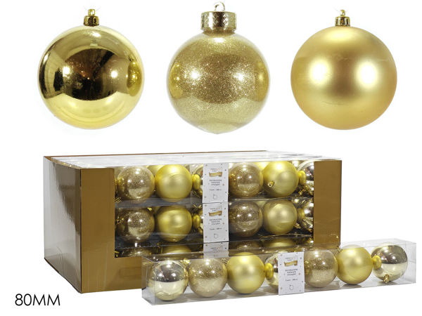 Set 7 palle di Natale oro 80mm mix lucide opache glitter