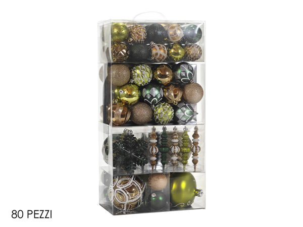Set 80 pezzi decorazioni natalizie mix verde marrone rame con palle e accessori