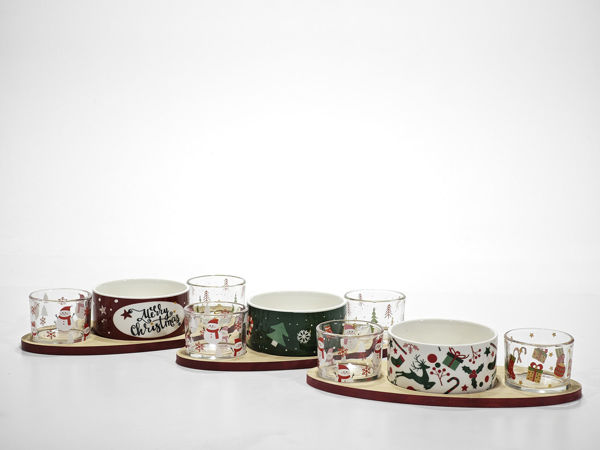 Set 3 antipastiere natalizie con base in bamboo assortite