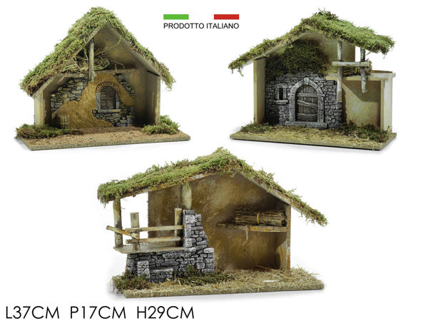 Capanna per presepe in legno e muschio 3 modelli assortiti