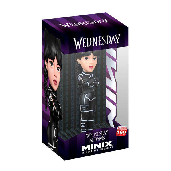 Statuetta Minix Wednesday Addams cat suit nera da collezione serie TV
