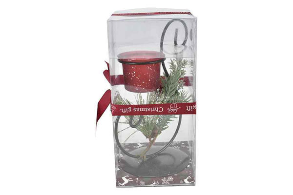 Portacandela 22 cm natalizio confezionato in scatola regalo