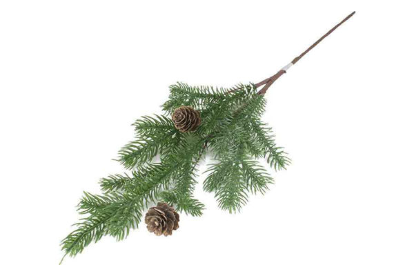 Pick natalizio con ramo verde e 2 pigne decorative