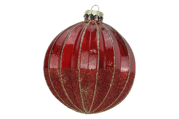 Sfera natalizia in vetro rossa con glitter 10 cm