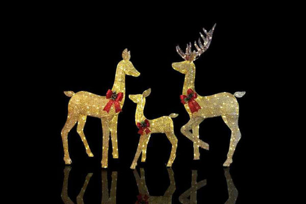 Famiglia di 3 renne luminose oro con 290 LED per interno ed esterno