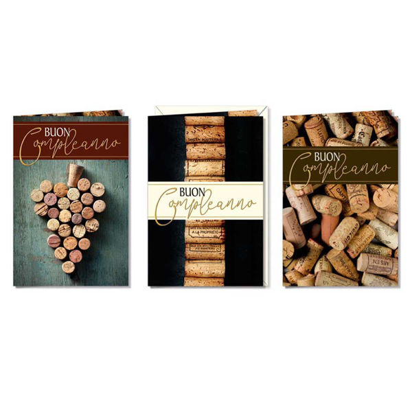 Biglietti auguri compleanno tema vino con grafiche assortite – vendita singola