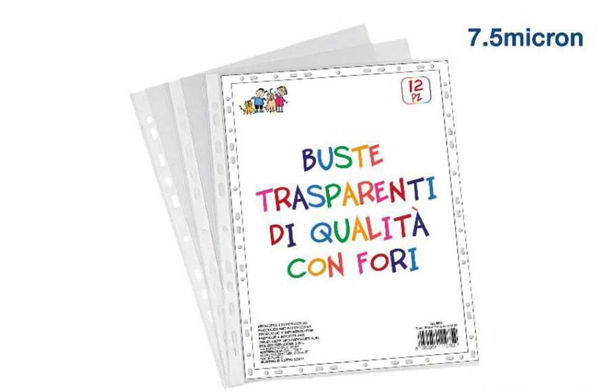 Buste forate trasparenti A4 confezione 12 pezzi 7,5 micron