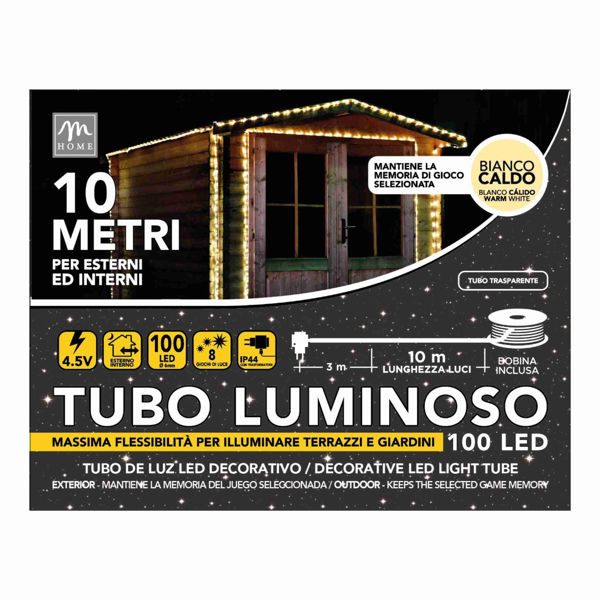 Tubo luce LED bianco caldo con spina 10 metri per esterno ed interno