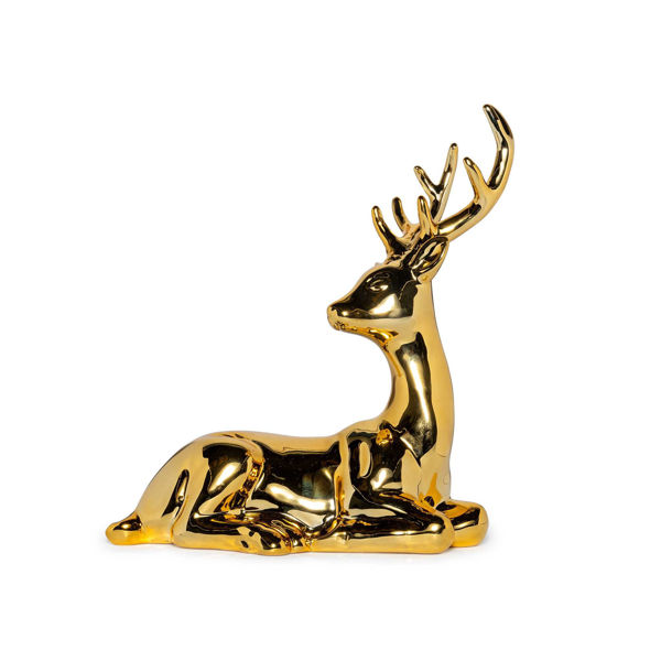 Renna seduta dorata in porcellana 25 cm decorazione natalizia elegante