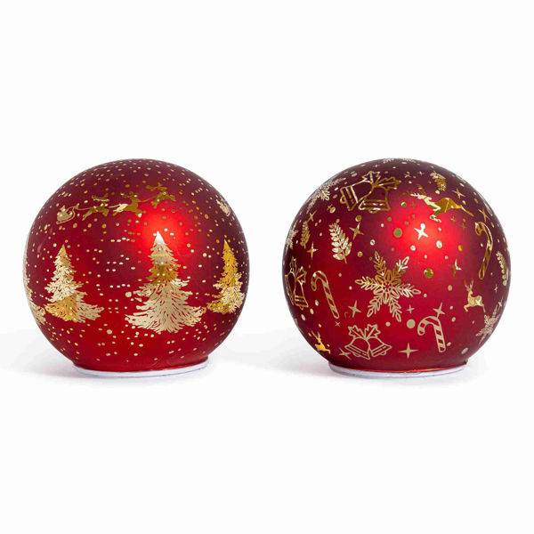Palla rossa in vetro natalizia con luci LED e movimento rotante