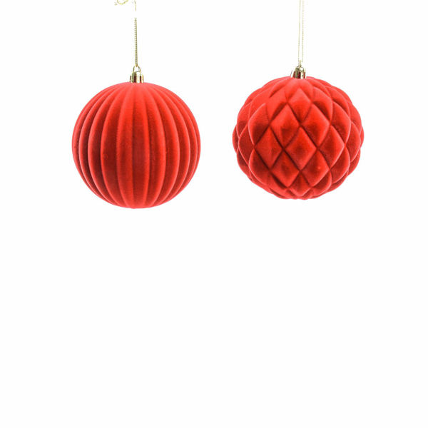 Palla natalizia rossa in plastica floccata con design assortiti