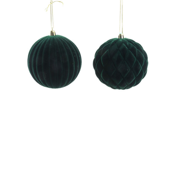 Palla natalizia verde in plastica floccata con design assortiti