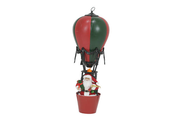 Babbo Natale su mongolfiera 60 cm con luce effetto fuoco a batterie