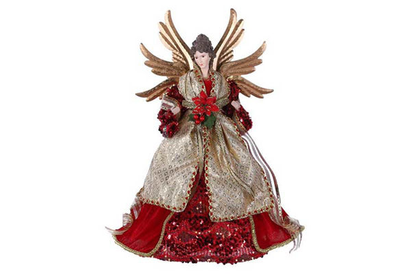 Angelo rosso e oro 40 cm con ali dorate, decorazione natalizia e puntale per albero